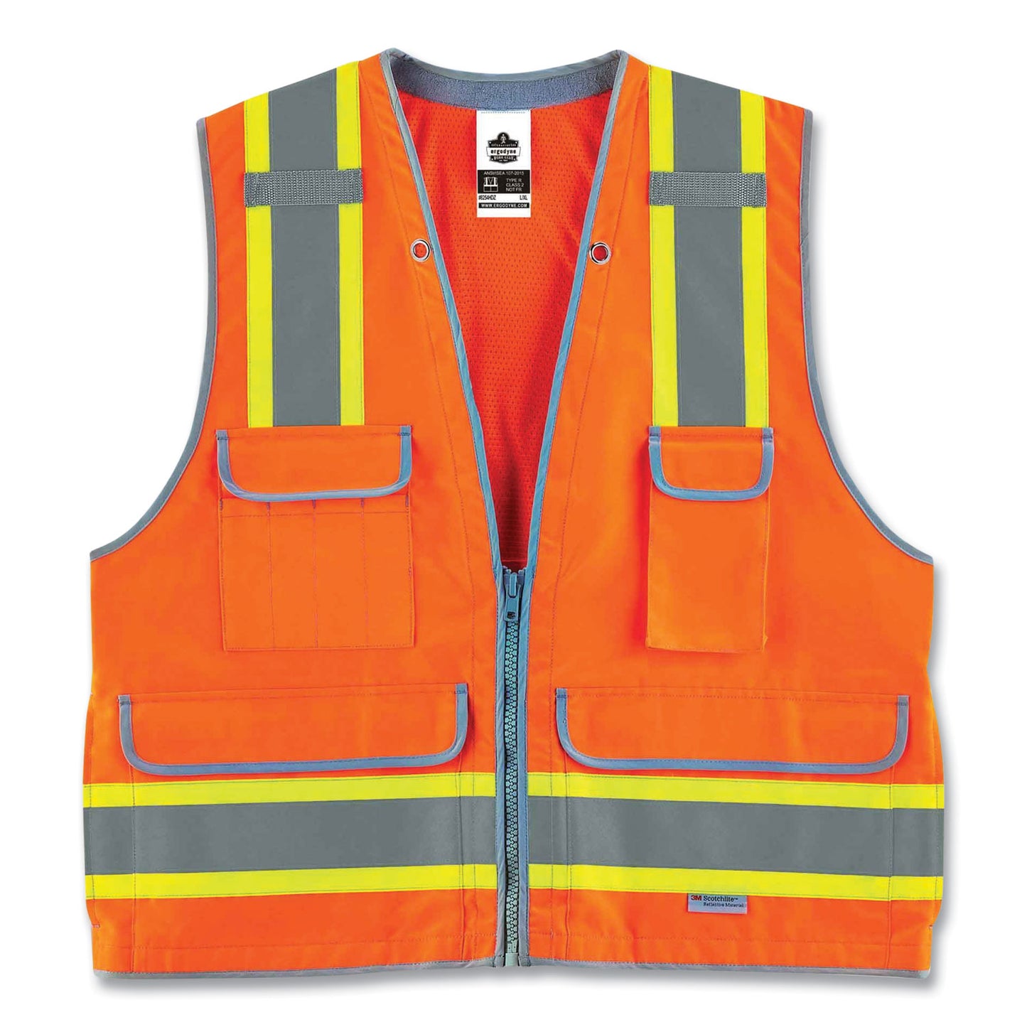 GloWear 8254HDZ Class 2 Heavy-Duty Surveyors Zipper Vest, Polyester, Large/X-Large, Orange