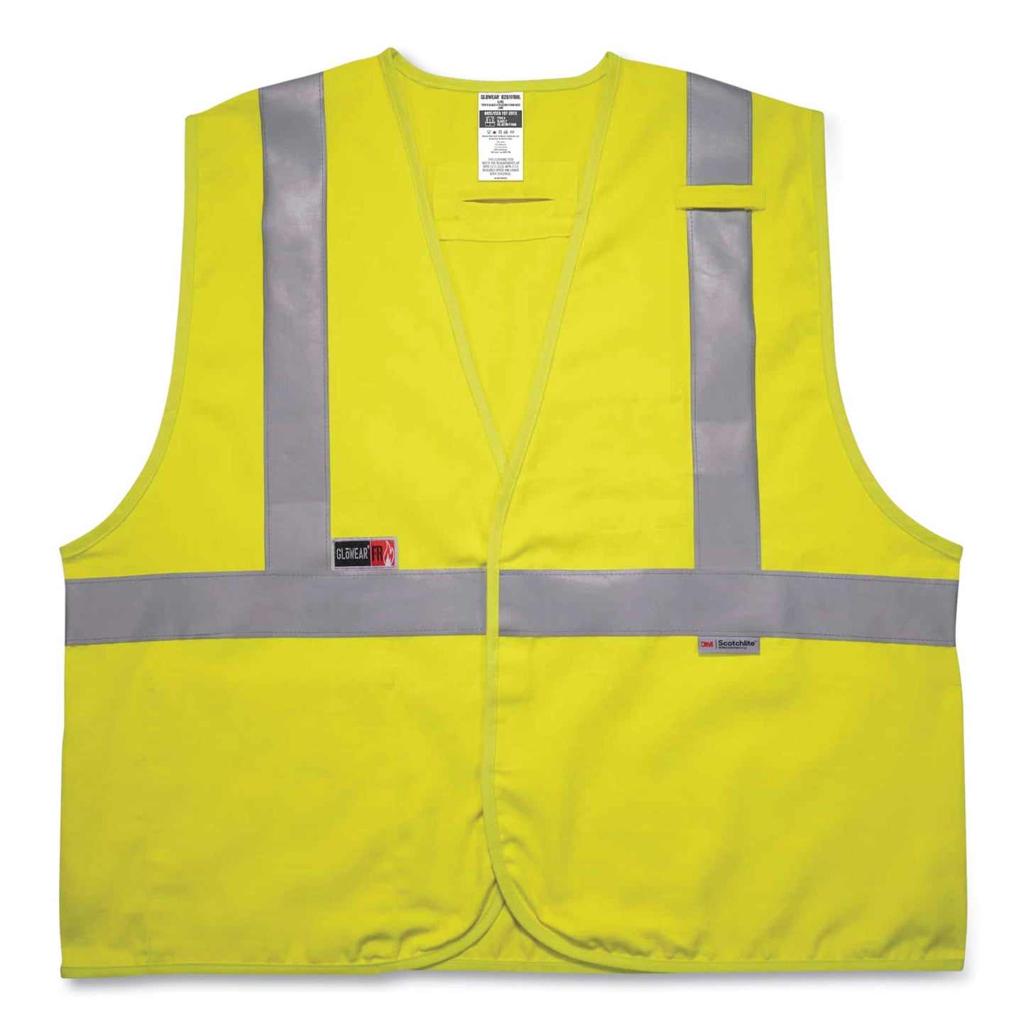 GloWear 8261FRHL Class 2 Dual Compliant FR Hook and Loop Safety Vest, Large/X-Large, Lime