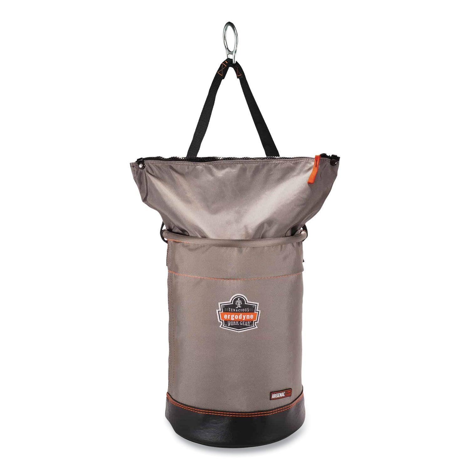 Arsenal 5973 Hoist Bucket Tool Bag with D-Rings and Zipper Top, 150 lb, Gray