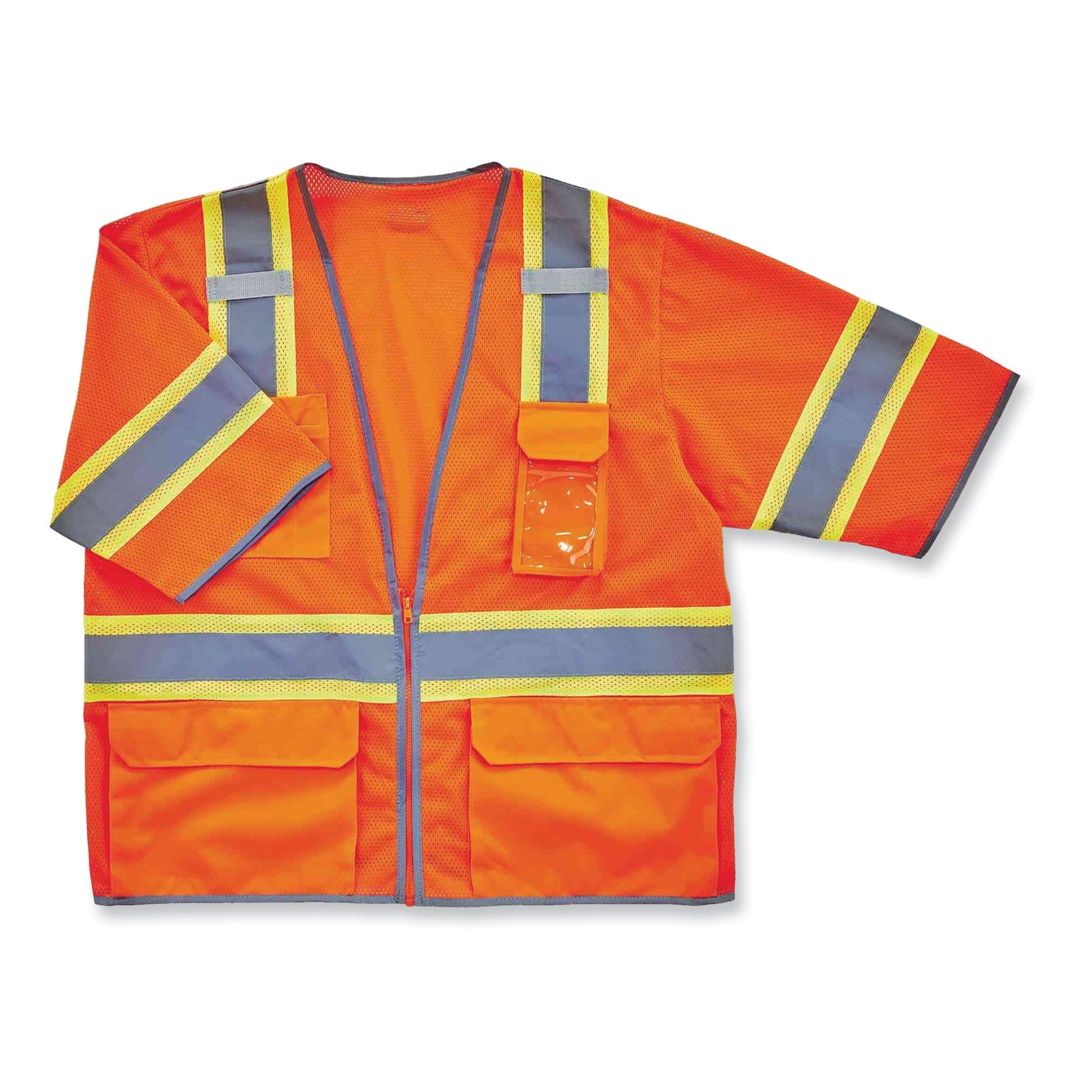 GloWear 8346Z Class 3 Two-Tone Hi-Vis Surveyor Zipper Vest, Polyester, 4X-Large/5X-Large, Orange