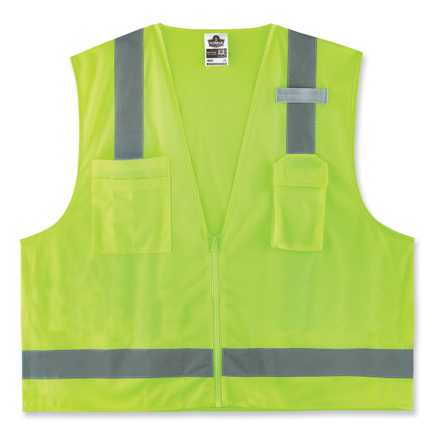 GloWear 8249Z-S Single Size Class 2 Economy Surveyors Zipper Vest, Polyester, X-Large, Lime