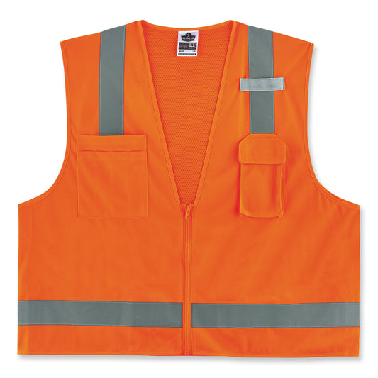 GloWear 8249Z-S Single Size Class 2 Economy Surveyors Zipper Vest, Polyester, Medium, Orange