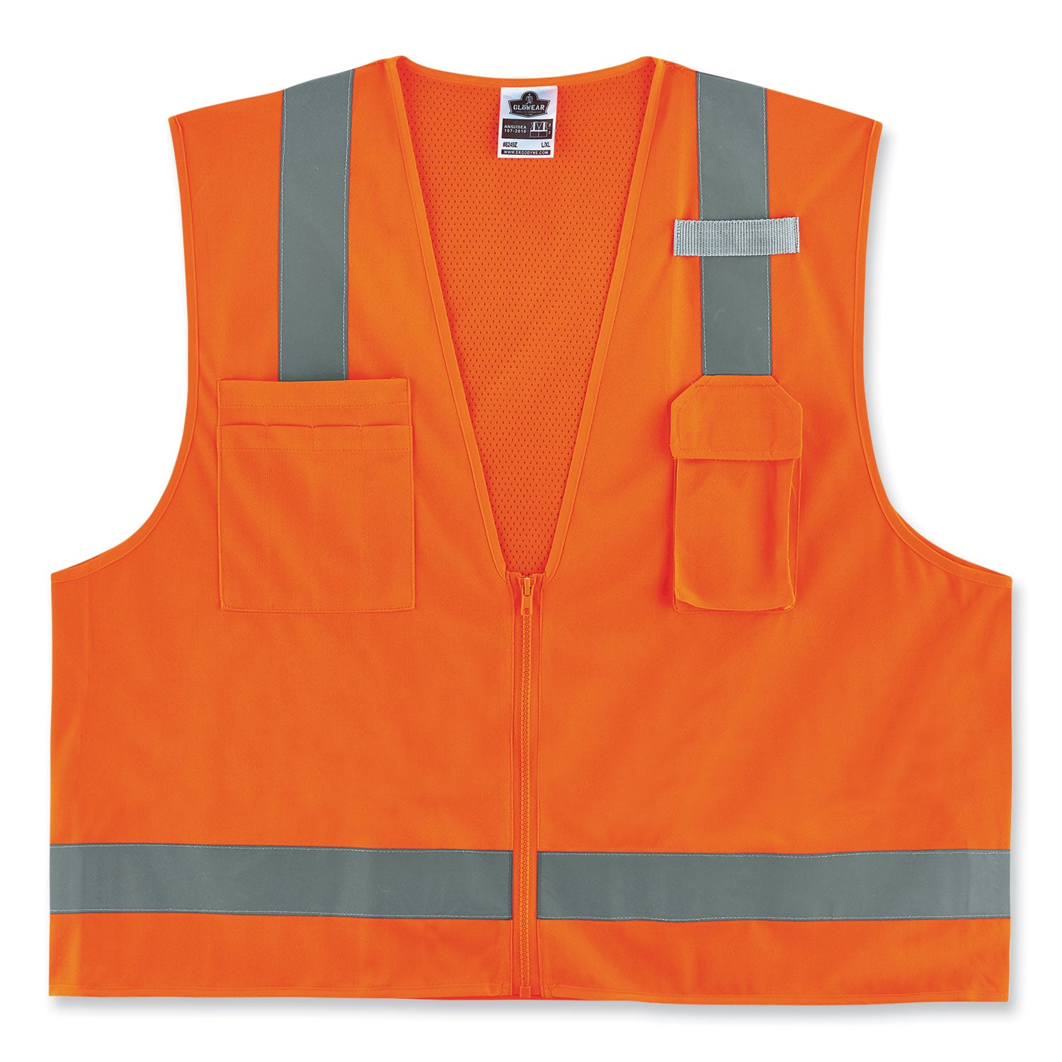 GloWear 8249Z-S Single Size Class 2 Economy Surveyors Zipper Vest, Polyester, X-Large, Orange