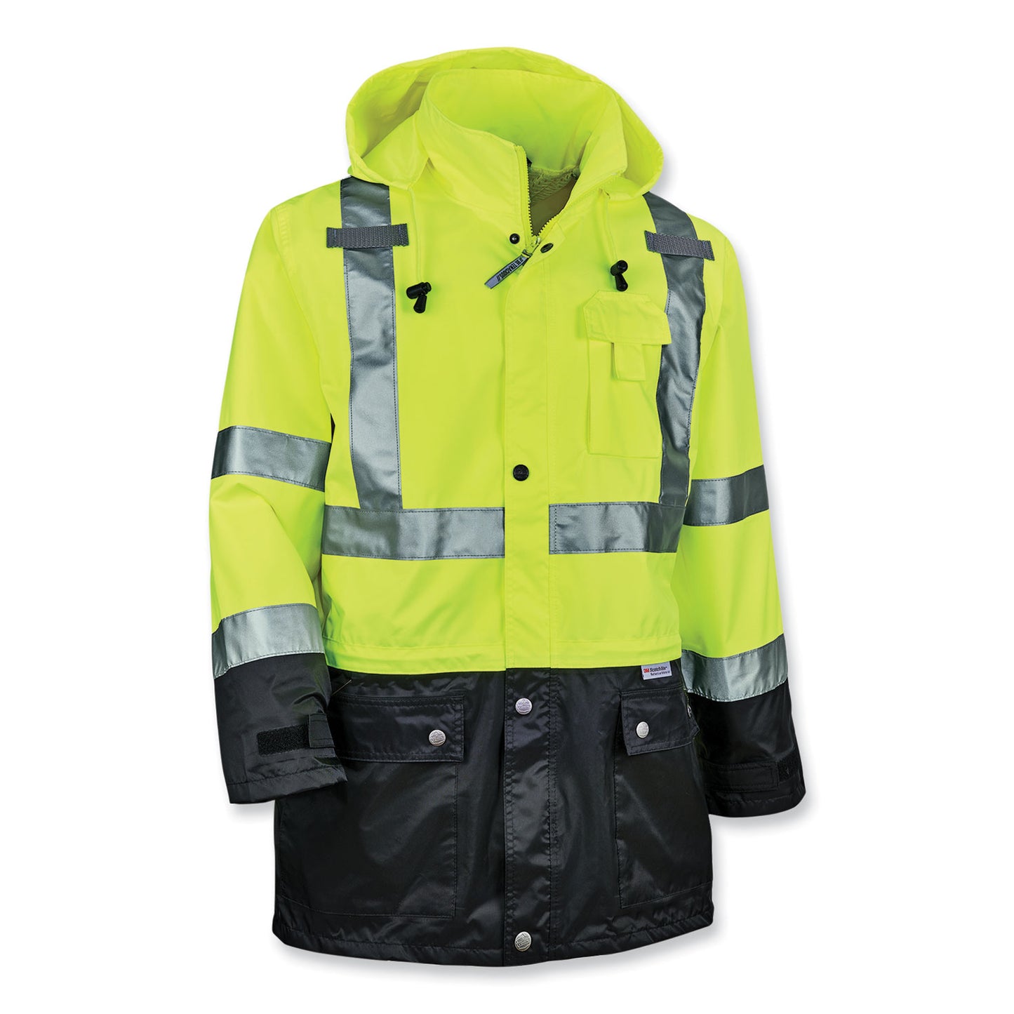 GloWear 8365BK Class 3 Hi-Vis Rain Jacket Black Bottom, 5X-Large, Lime