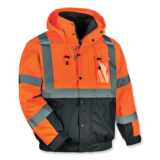 GloWear 8381 Class 3 Hi-Vis 4-in-1 Quilted Bomber Jacket, Orange, Large