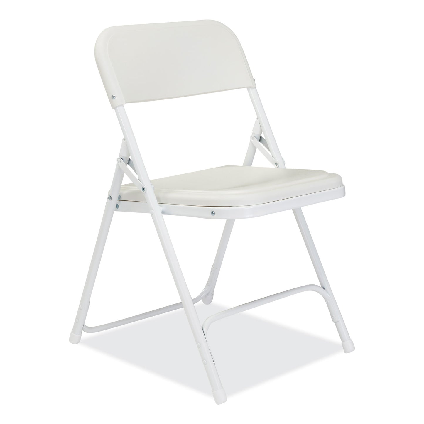 800 Series Plastic Folding Chair, Supports Up to 500 lb, 18" Seat Height, Bright White Seat, White Base, 4/Carton