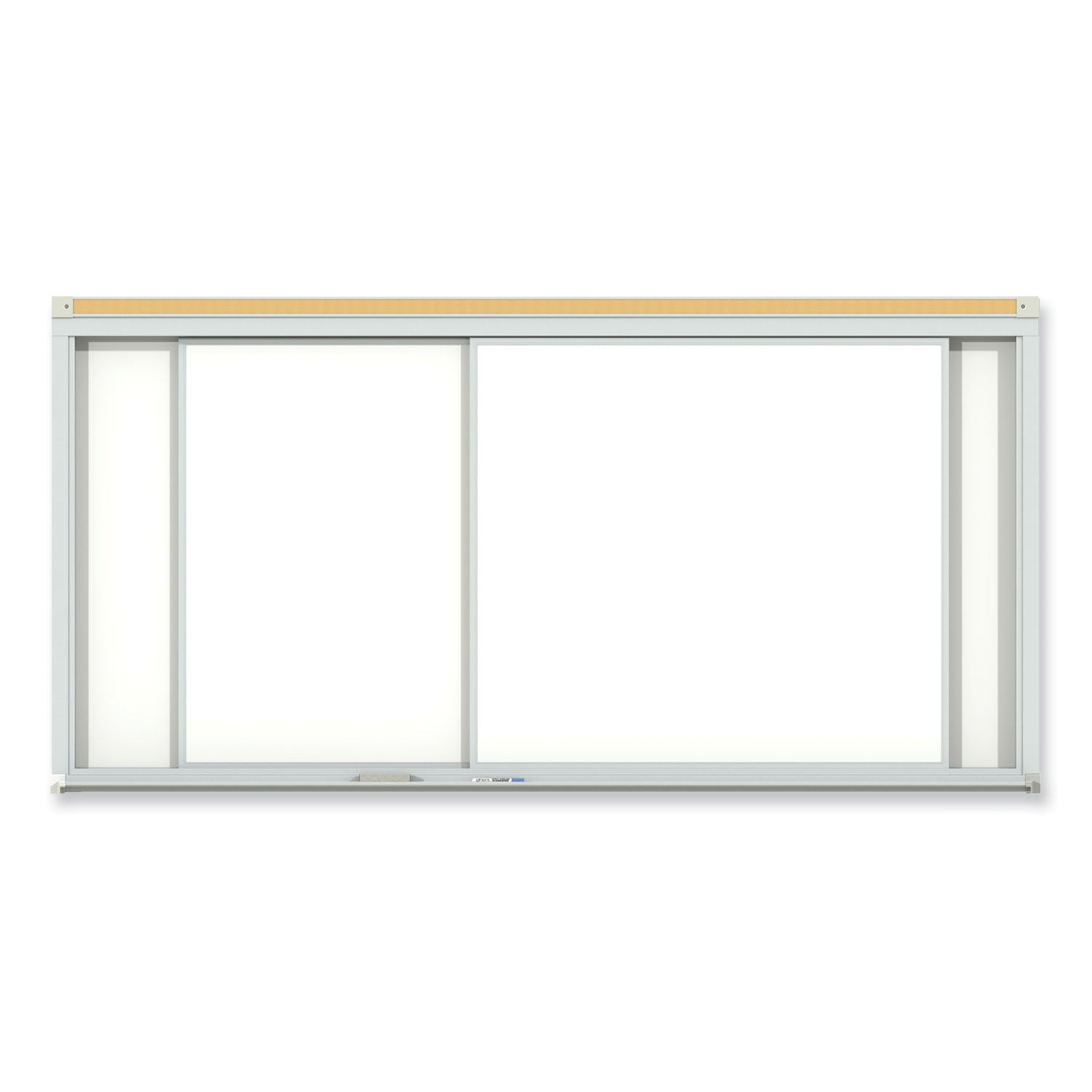 Horizontal Sliding Porcelain Magnetic Whiteboard, 144" x 48", White Surface, Anodized Aluminum Frame