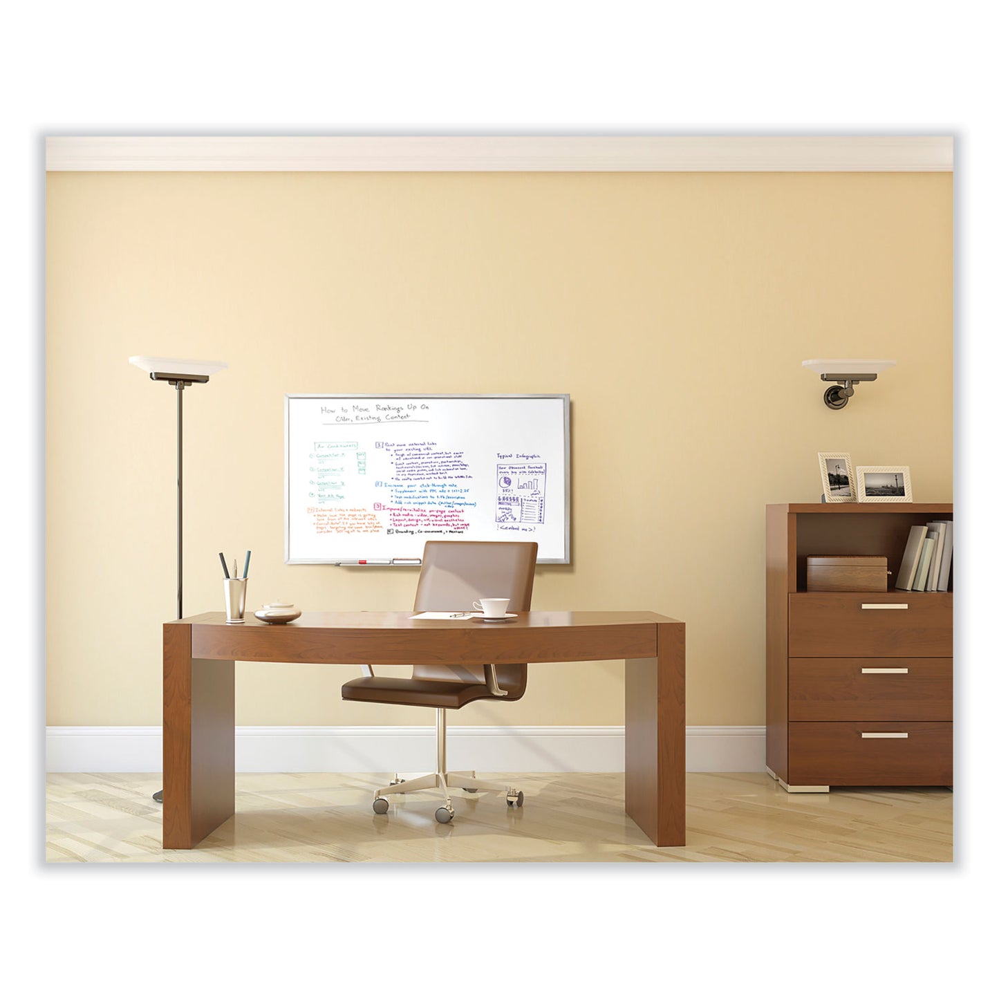 Non-Magnetic Whiteboard with Aluminum Frame, 72.63" x 48.47", White Surface, Satin Aluminum Frame