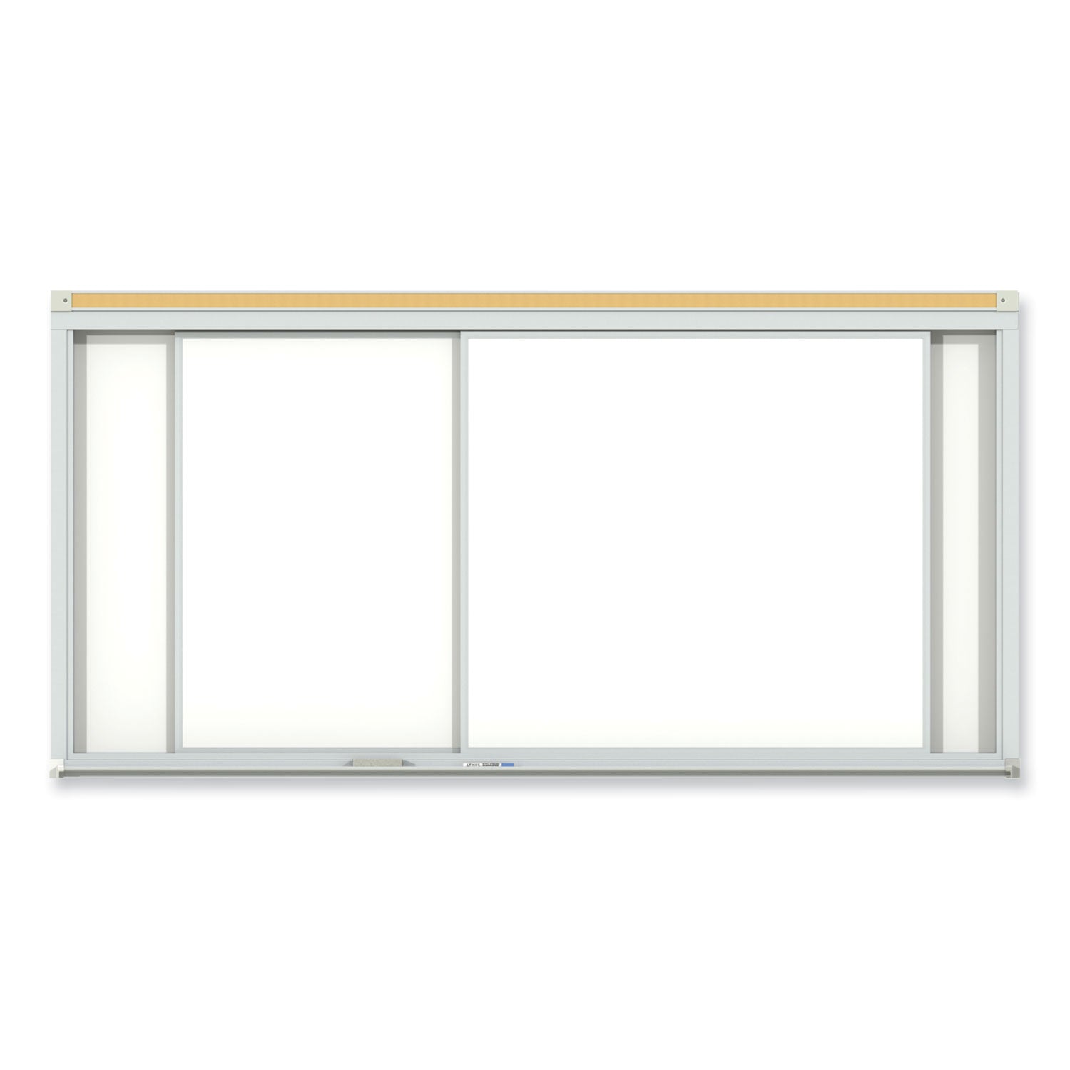 Horizontal Sliding Porcelain Magnetic Whiteboard, 96" x 48", White Surface, Anodized Aluminum Frame