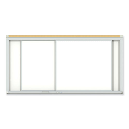 Horizontal Sliding Porcelain Magnetic Whiteboard, 96" x 48", White Surface, Anodized Aluminum Frame