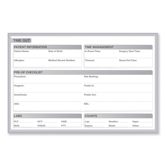 Time Out Magnetic Whiteboard, Patient/Staff Time Management Chart, 24.5" x 18.5", White/Gray Surface, Satin Aluminum Frame