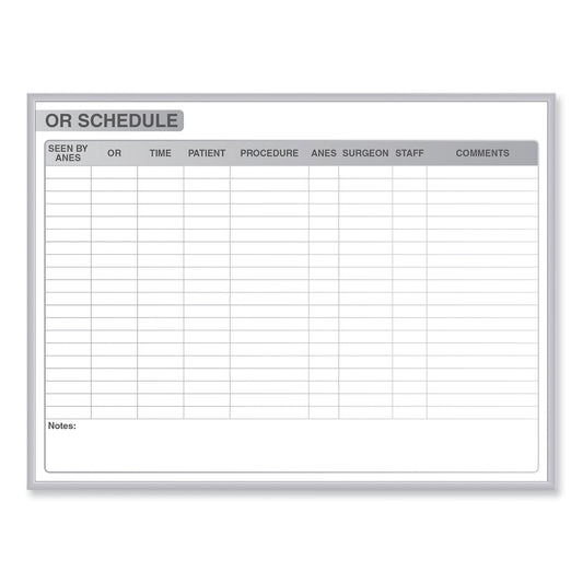 OR Schedule Magnetic Whiteboard, Operating Room Scheduling Chart, 72.5" x 48.5", White/Gray Surface, Satin Aluminum Frame