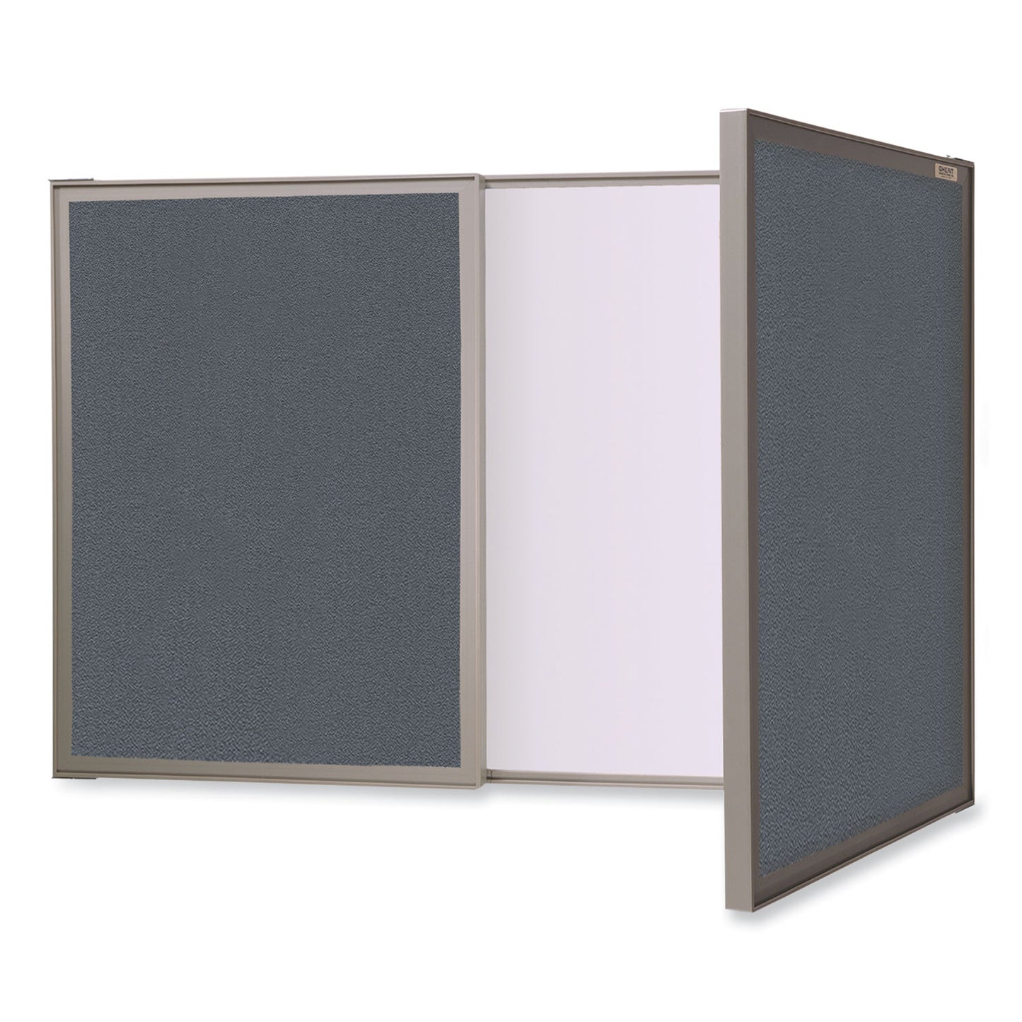 VisuALL PC Whiteboard Cabinet with Fabric Bulletin Board Exterior Doors, 36" x 24", Gray/White Surface, Satin Aluminum Frame