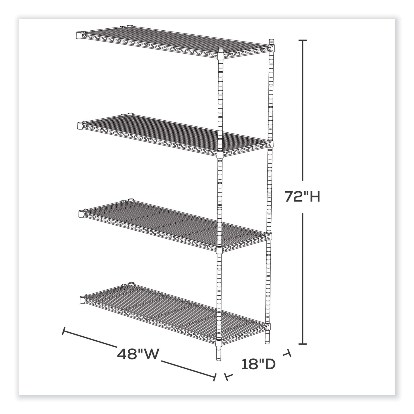 Industrial Add-On Unit, Four-Shelf, 48w x 18d x 72h, Steel, Black
