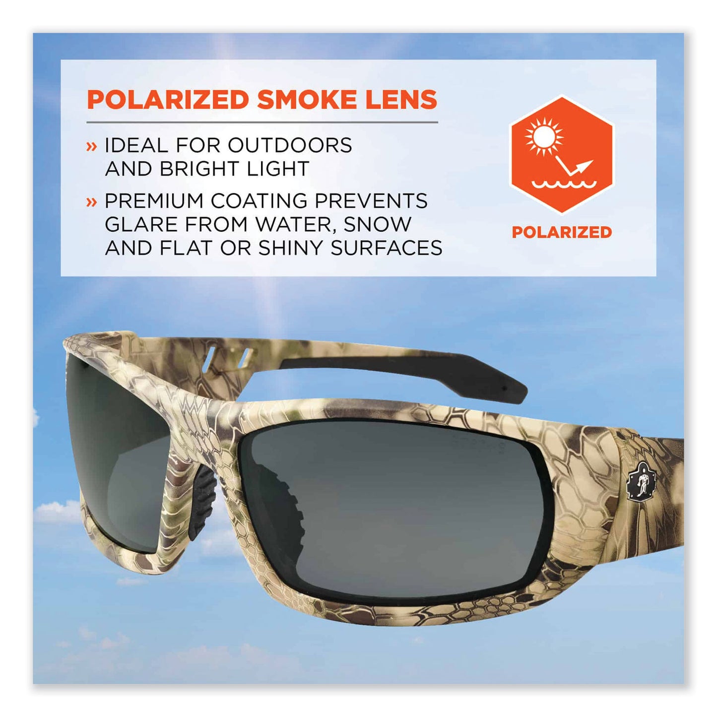 Skullerz Odin Safety Glasses, Kryptek Highlander Full Frame, Polarized Smoke Dual Lens