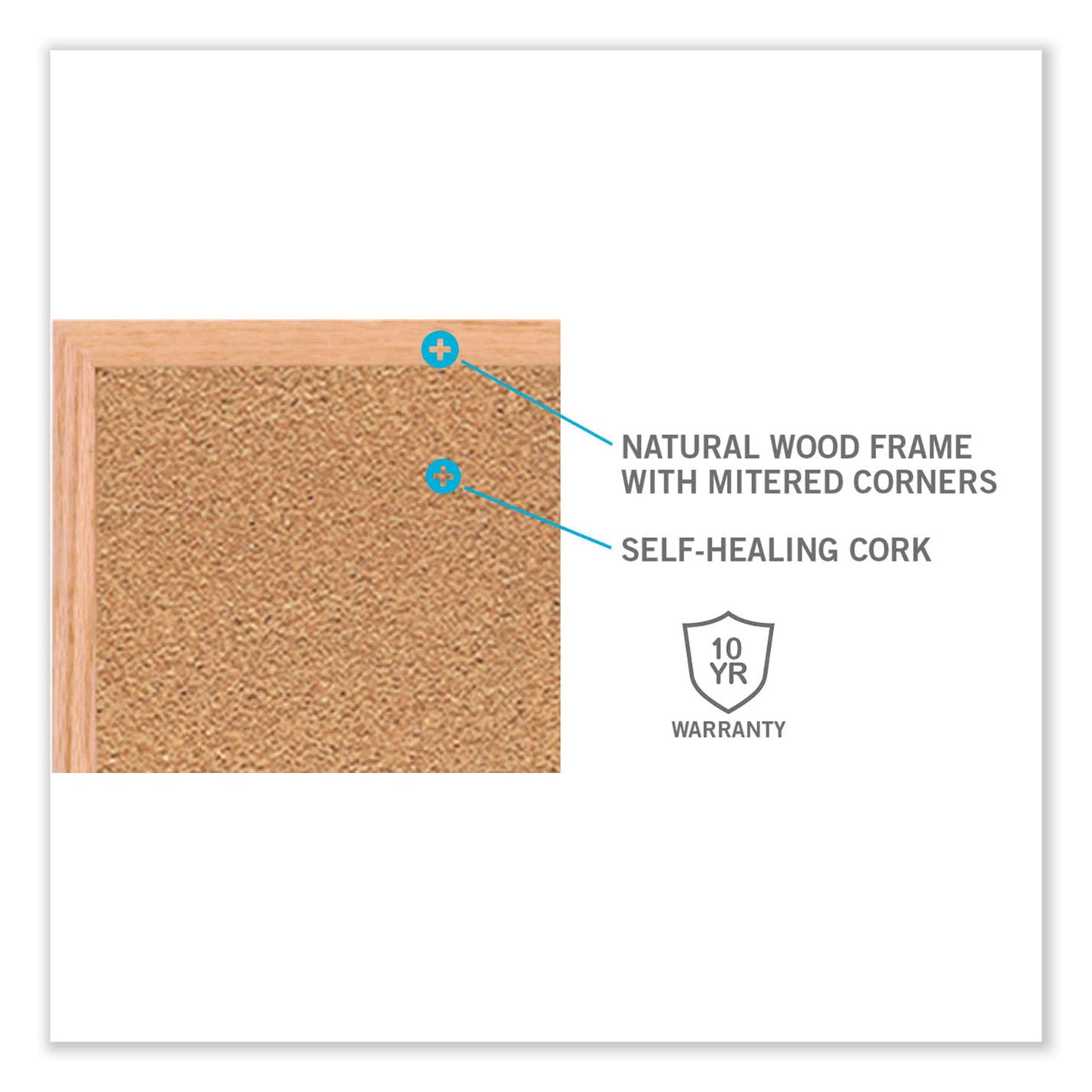 Natural Cork Bulletin Board with Wood Frame, 144.5" x 48.5", Tan Surface, Oak Finished Wood Frame