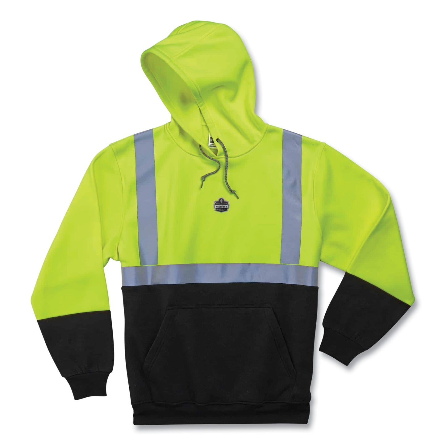 GloWear 8293 Hi-Vis Class 2 Hooded Sweatshirt Black Bottom, 3X-Large, Lime