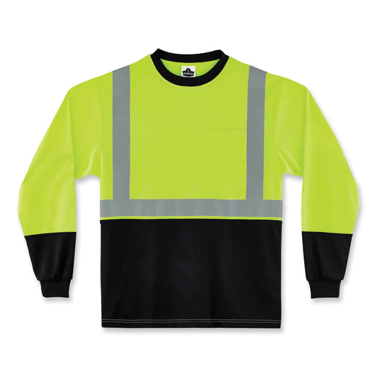 GloWear 8291BK Type R Class 2 Black Front Long Sleeve T-Shirt, Small, Lime