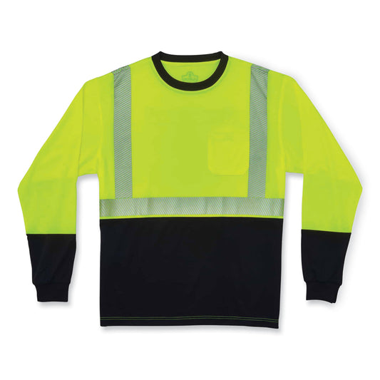 GloWear 8281BK Class 2 Long Sleeve Shirt with Black Bottom, 3X-Large, Lime