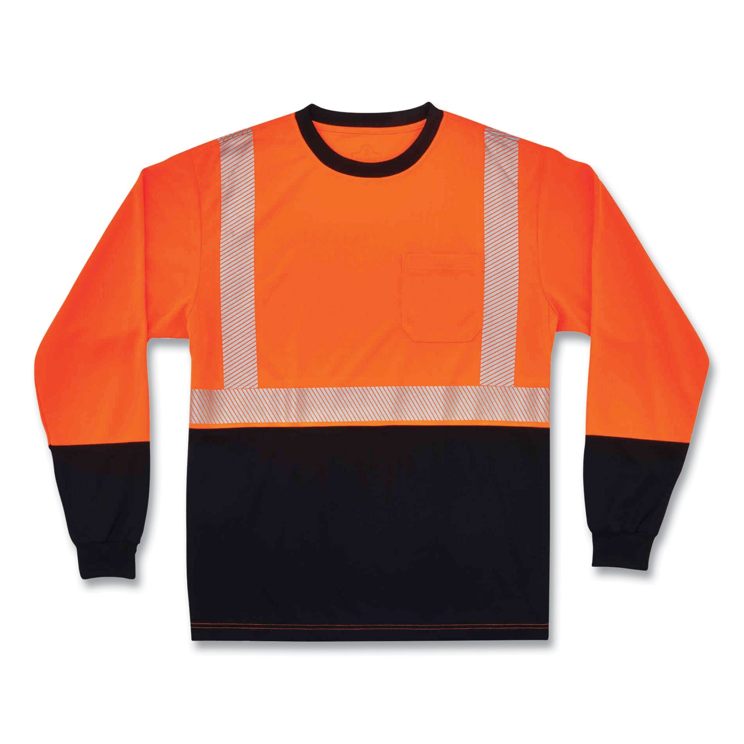 GloWear 8281BK Class 2 Long Sleeve Shirt with Black Bottom, Large, Orange