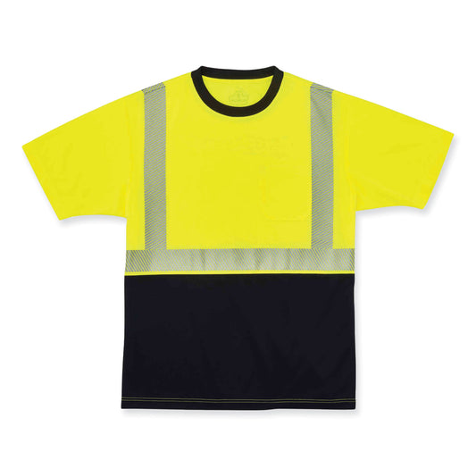 GloWear 8280BK Class 2 Performance T-Shirt with Black Bottom, X-Large, Lime