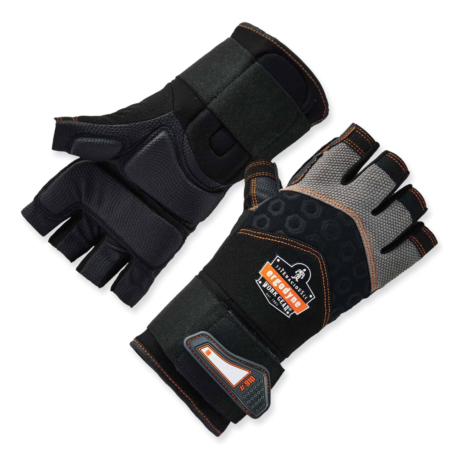 ProFlex 910 Half-Finger Impact Gloves + Wrist Support, EN388: 1121X, 12.25" Long, Medium, Black, Pair
