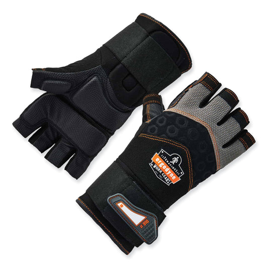 ProFlex 910 Half-Finger Impact Gloves + Wrist Support, EN388: 1121X, 12.25" Long, Medium, Black, Pair