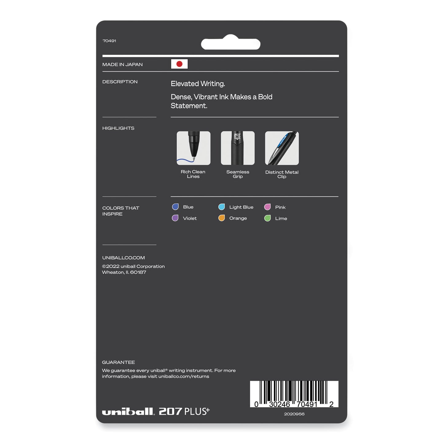 207 Plus+ Gel Pen, Retractable, Medium 0.7 mm, Assorted Inspirational Ink Colors, Black Barrel, 6/Pack