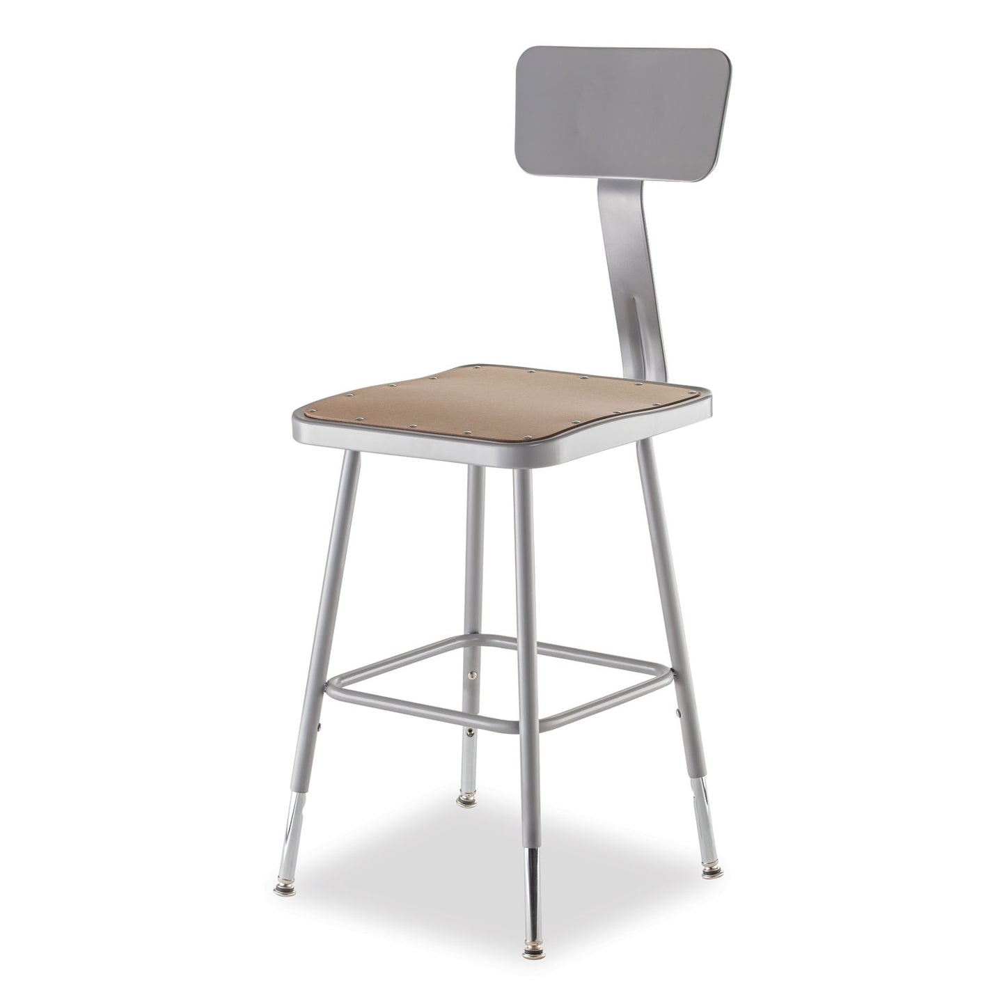 6300 Series Height Adjustable HD Square Seat Steel Stool with Back, Supports Up to 500 lb, 18"-26" Seat Height, Brown/Gray