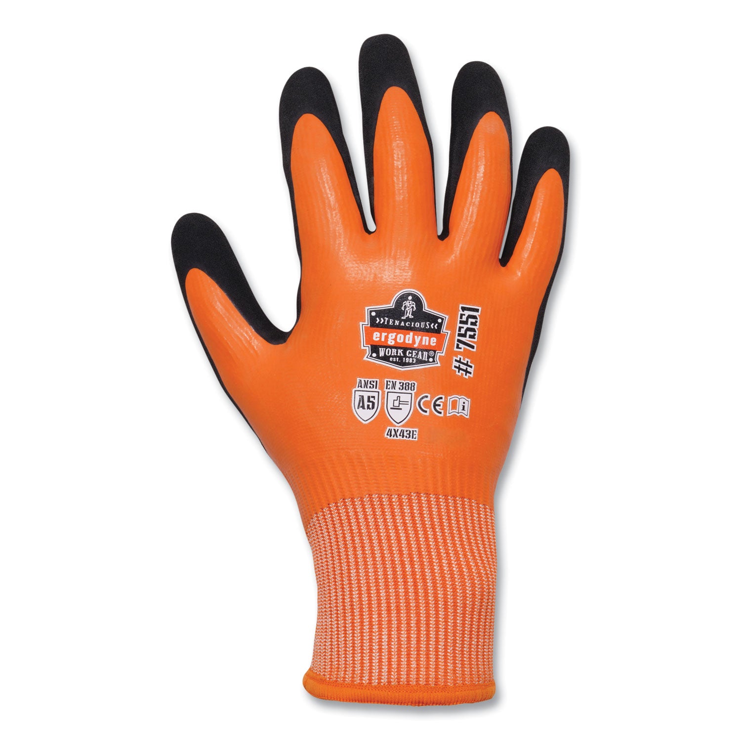 ProFlex 7551-CASE ANSI A5 Coated Waterproof CR Gloves, EN388: 4X43E, 11" Long, XX-Large, Orange, 144 Pairs/Carton