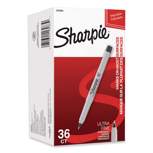 Ultra Fine Tip Permanent Marker, Ultra-Fine Bullet Tip, Black, 36/pack