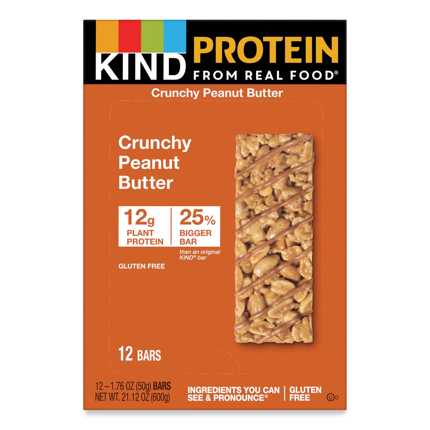 Protein Bars, Crunchy Peanut Butter, 1.76 oz Individually Wrapped, 12/Pack