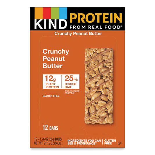 Protein Bars, Crunchy Peanut Butter, 1.76 oz Individually Wrapped, 12/Pack