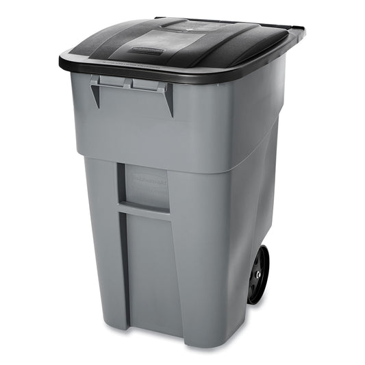 Rollout Container, 50 gal, Molded Plastic, Gray