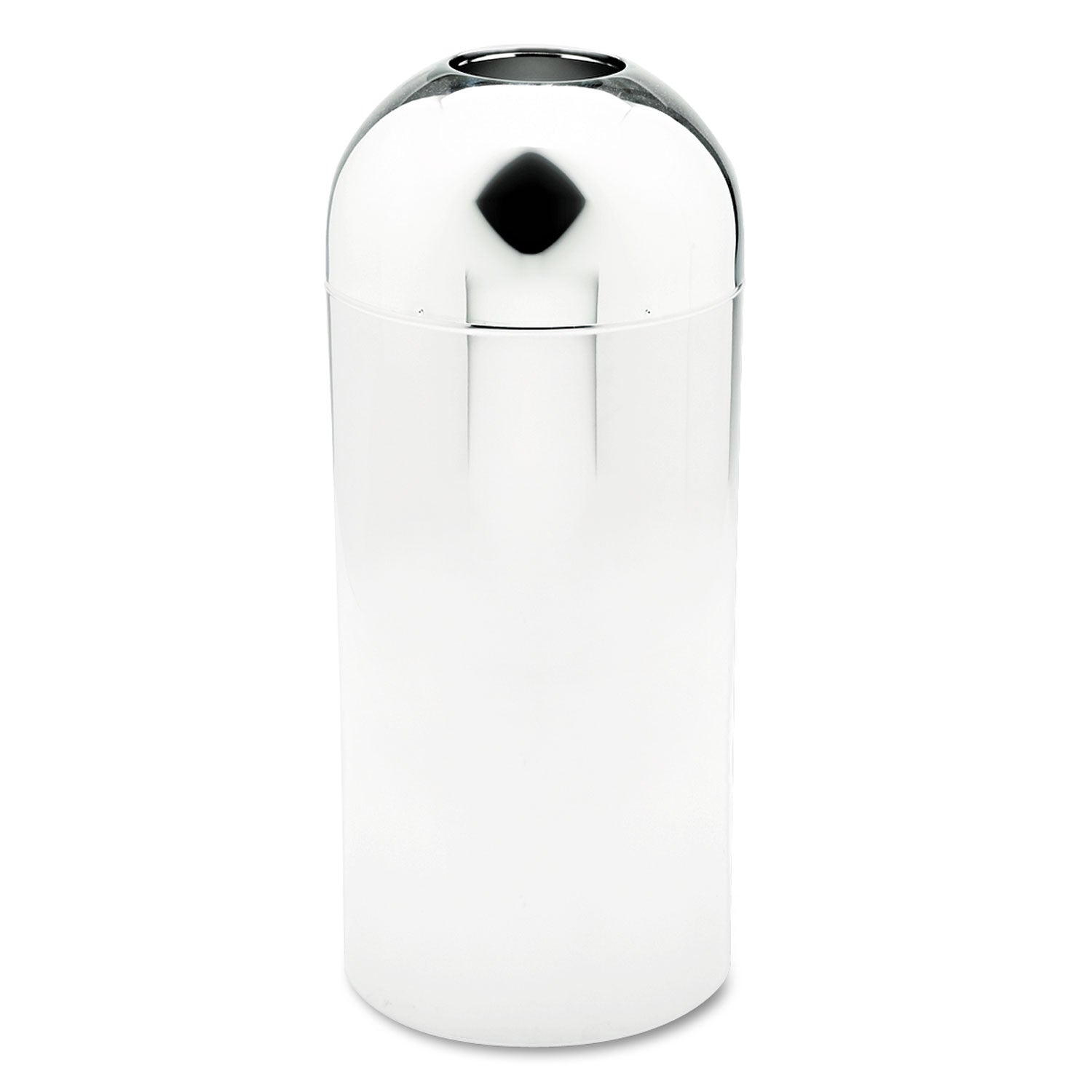 Dome Top Receptacle with Open Top, 15 gal, Steel, Chrome