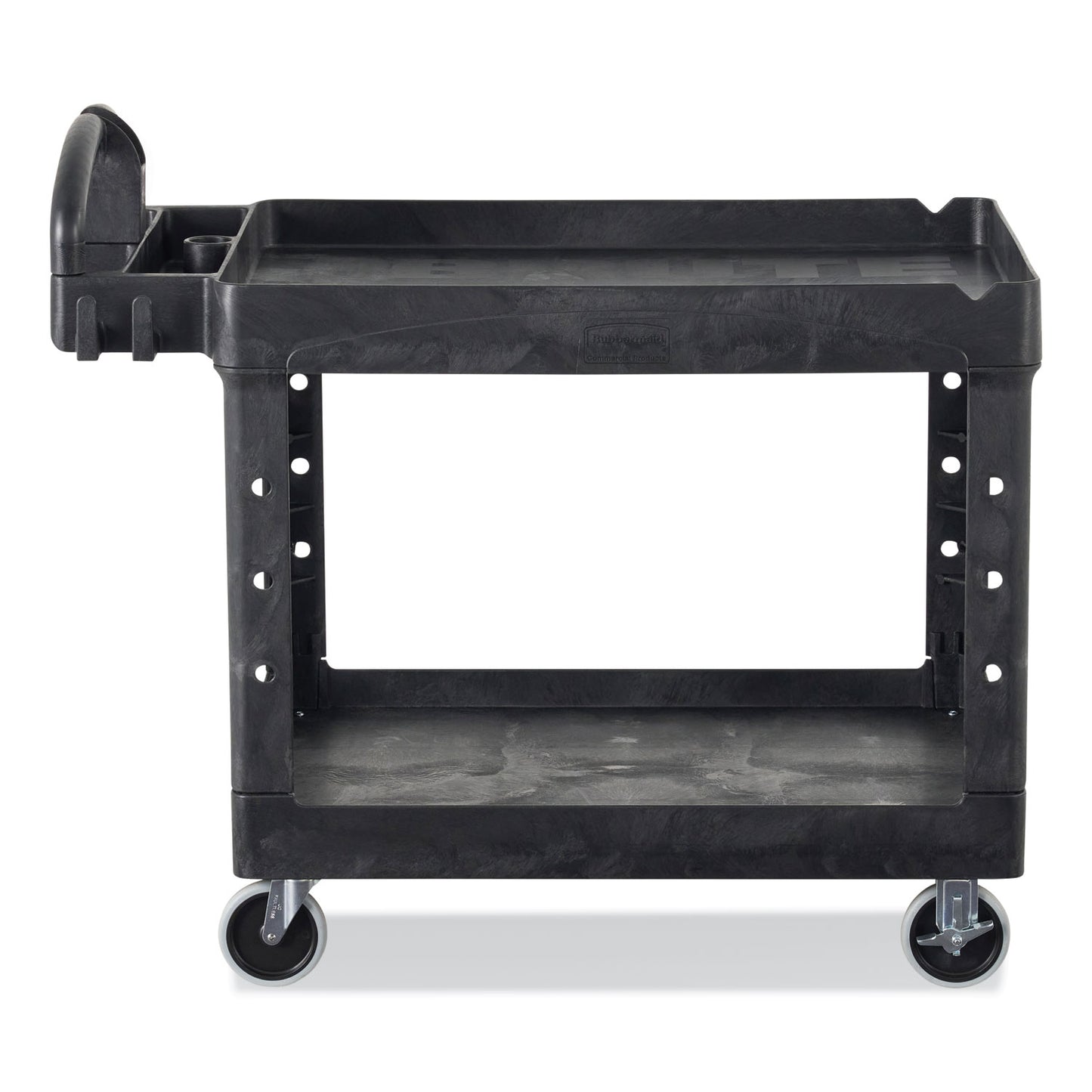 BRUTE Heavy-Duty Utility Cart with Lipped Shelves, Plastic, 2 Shelves, 500 lb Capacity, 25.9" x 45.2" x 32.2",  Black