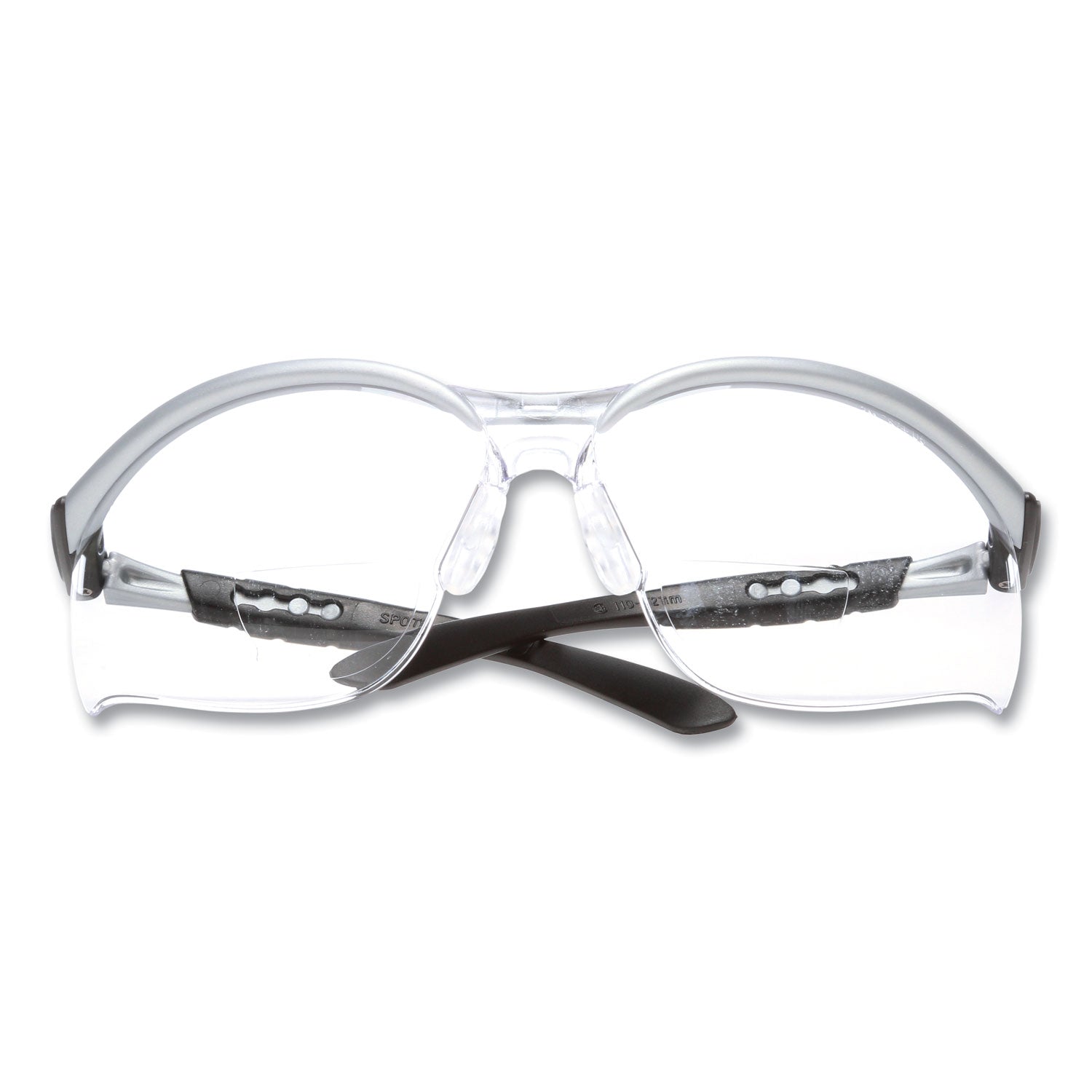 BX Molded-In Diopter Safety Glasses, 2.5+ Diopter, Silver/Black Half Frame, Clear Dual Lens
