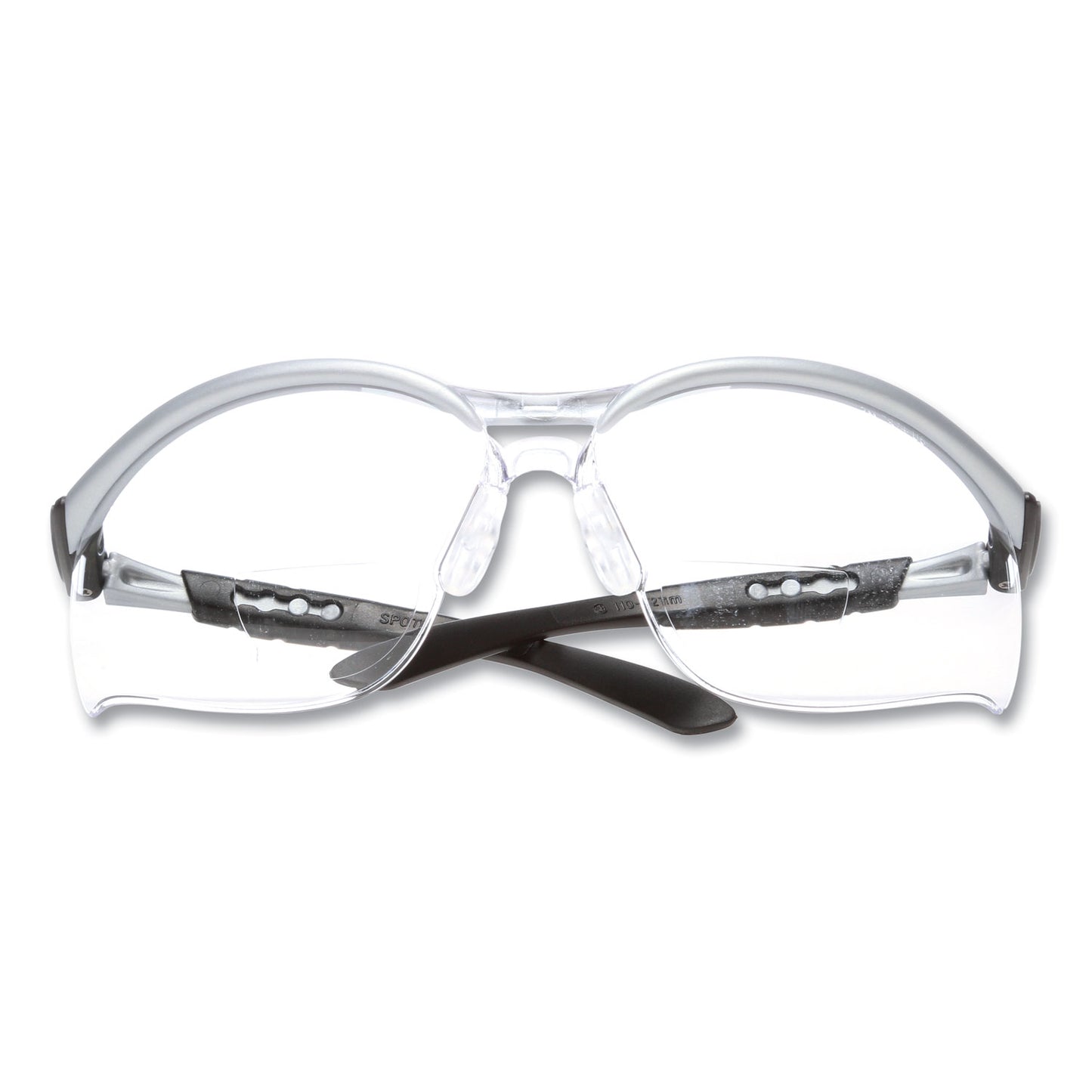 BX Molded-In Diopter Safety Glasses, 2.0+ Diopter, Silver/Black Half Frame, Clear Dual Lens