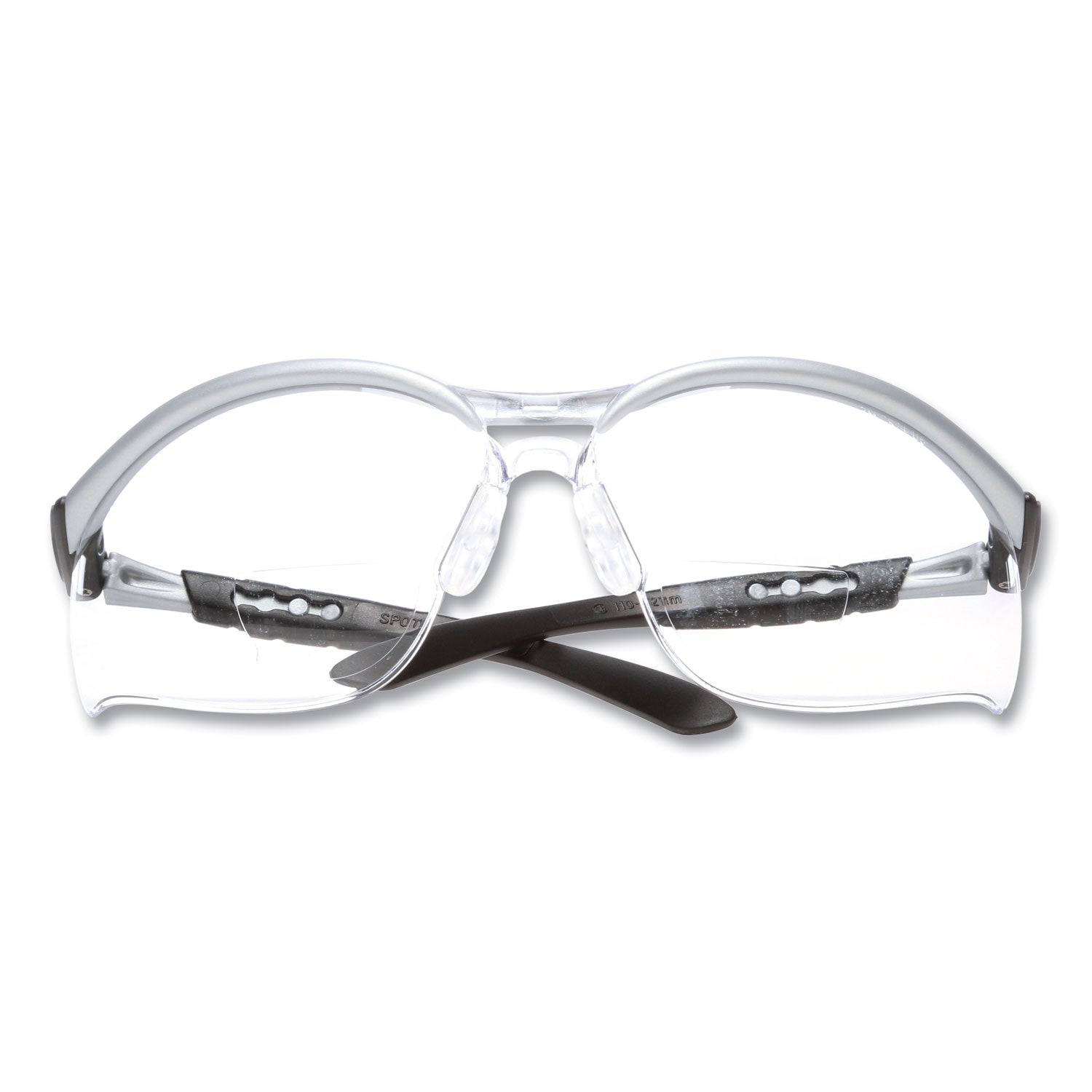 BX Molded-In Diopter Safety Glasses, 2.0+ Diopter, Silver/Black Half Frame, Clear Dual Lens