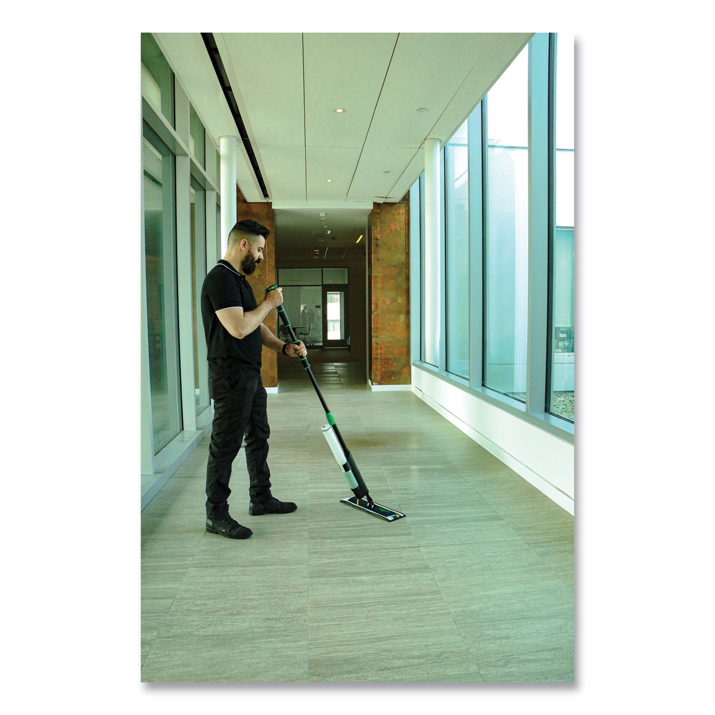 Excella Floor Cleaning Kit, 20" Gray Microfiber Head, 48" to 65" Black/Green Handle