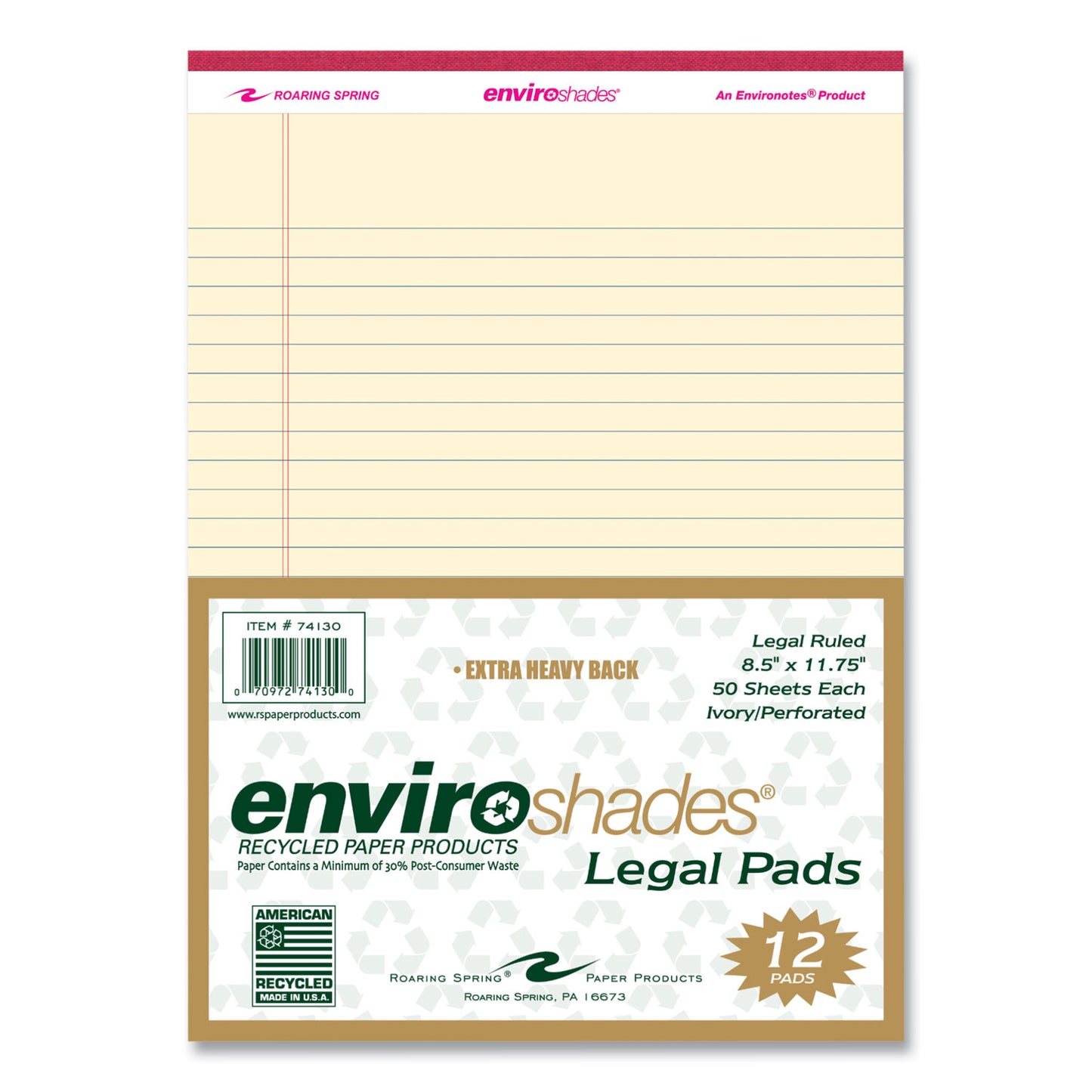 EnviroShades Legal Notepads, Wide/Legal Rule, (50) Ivory 8.5 x 11 Sheets, 36/Carton