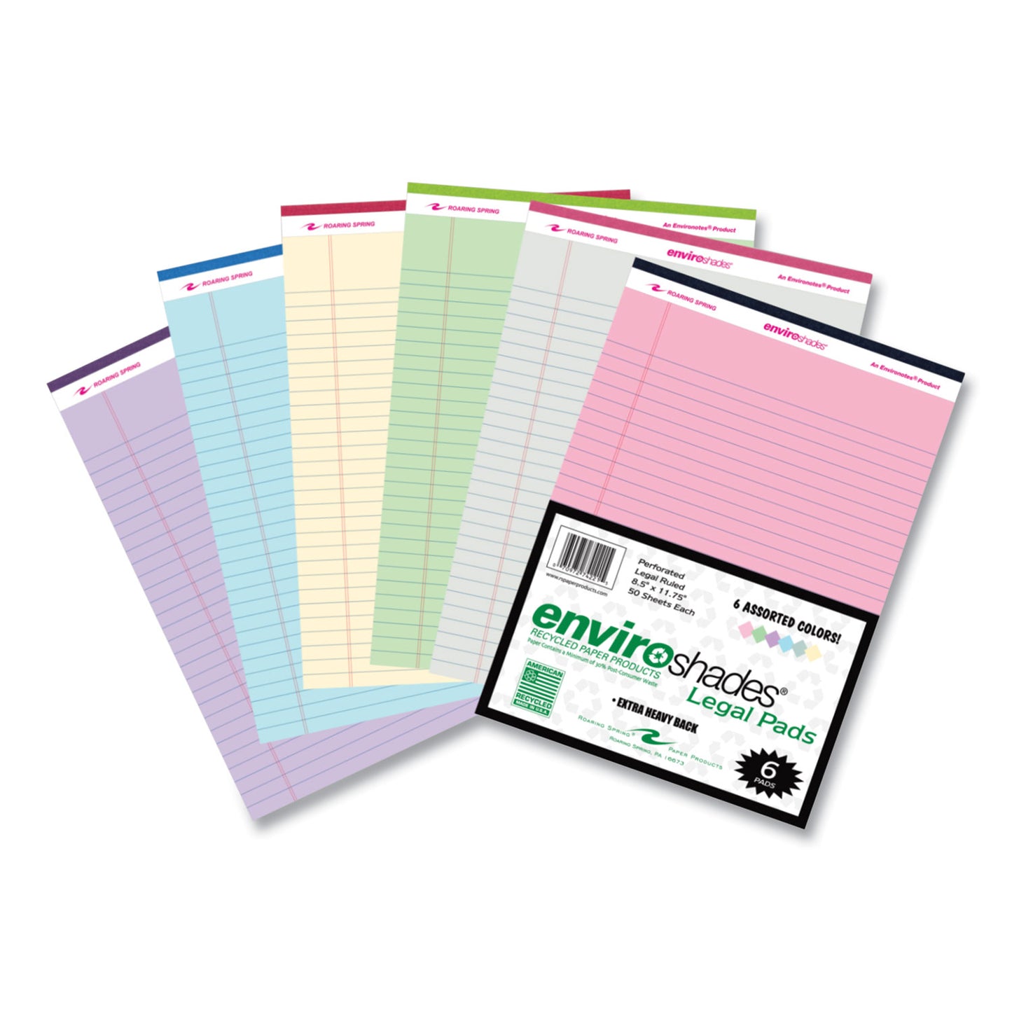 EnviroShades Legal Notepads, Wide/Legal Rule, (50) Assorted Color 8.5 x 11 Sheets, 36/Carton