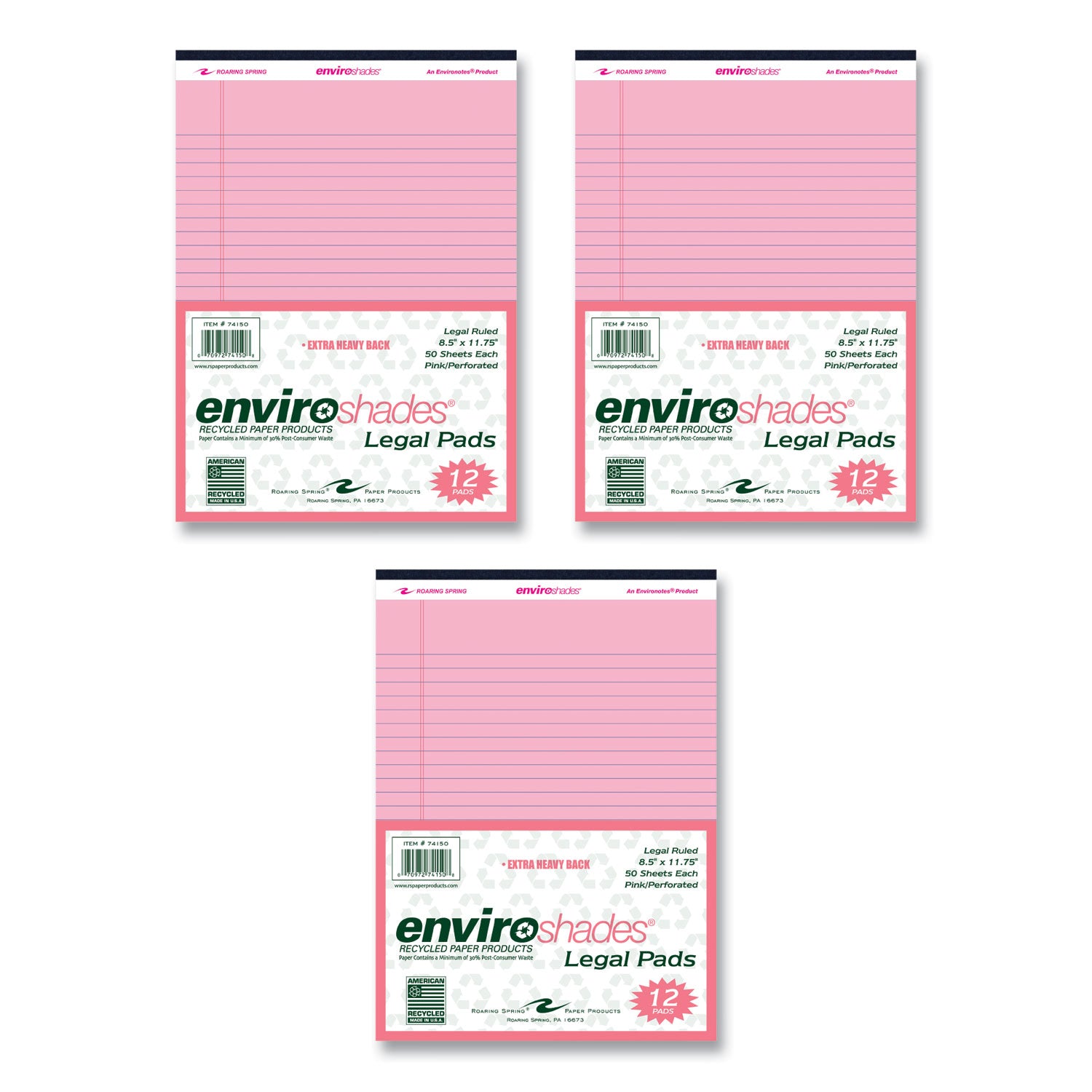 EnviroShades Legal Notepads, Wide/Legal Rule, (50) Pink 8.5 x 11 Sheets, 36/Carton