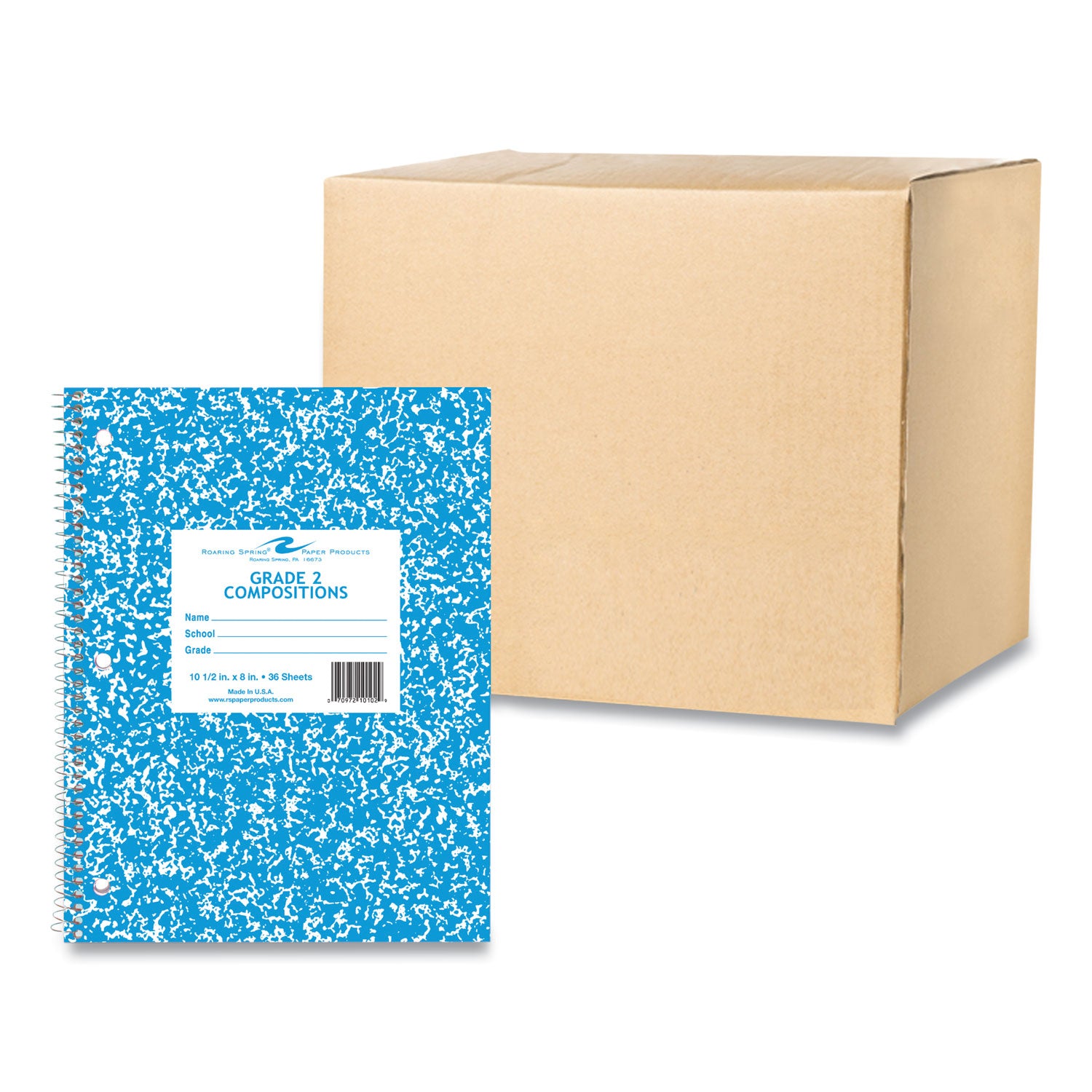 Wirebound Grade School Composition Notebook, Grade 2 Manuscript Format, Blue Marble Cover, (36) 10.5 x 8 Sheets, 48/Carton