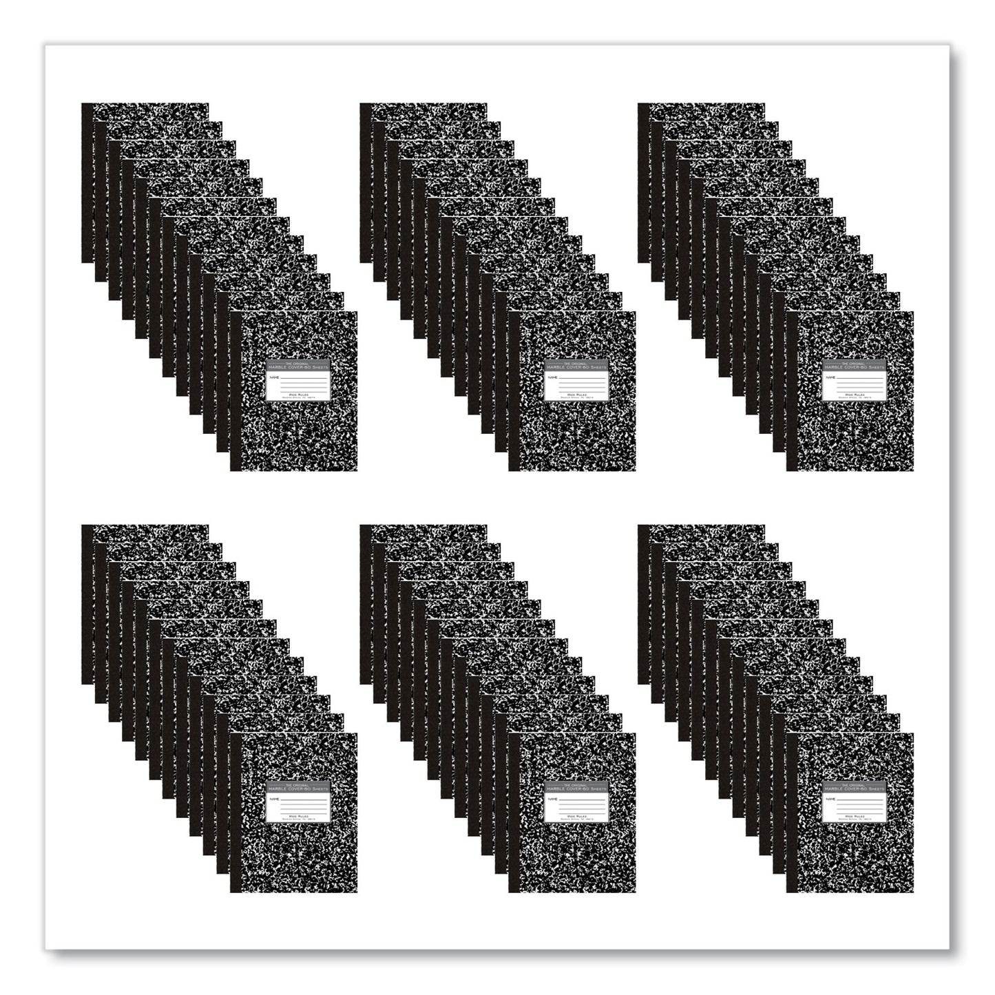 Flexible Cover Marble Composition Notebook, Wide/Legal Rule, Black Marble Cover, (60) 10 x 8 Sheets, 72/Carton