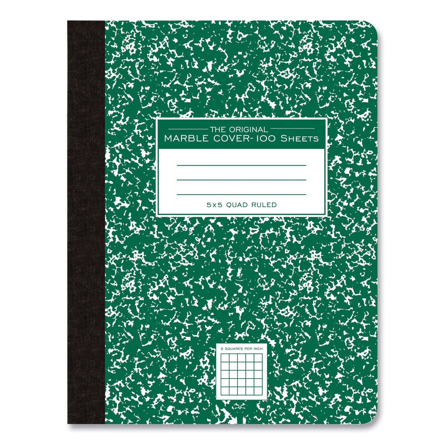 Hardcover Marble Composition Book, Quadrille Rule (5 sq/in), Green Marble Cover, (100) 9.75 x 7.5 Sheets, 24/Carton