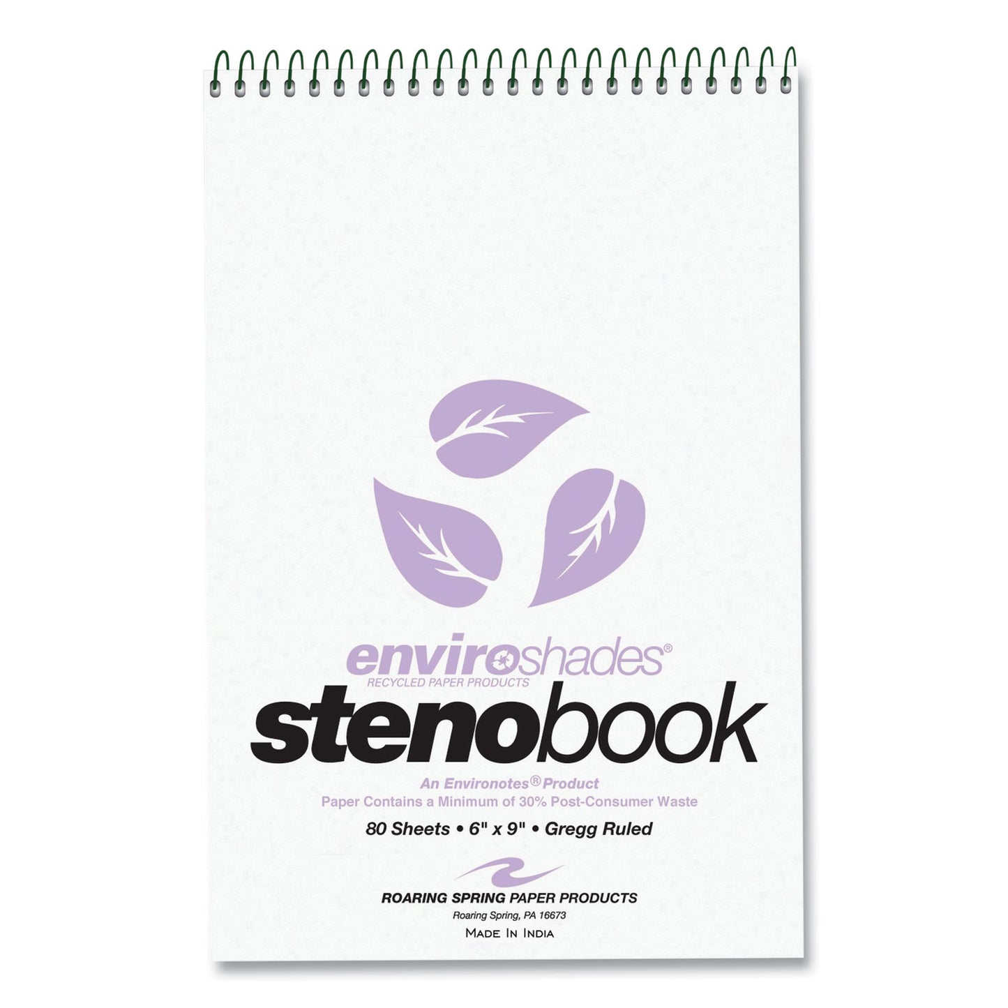 EnviroShades Steno Pad, White Cover, Gregg Rule, (80) Orchid 6 x 9 Sheets, 24/Carton