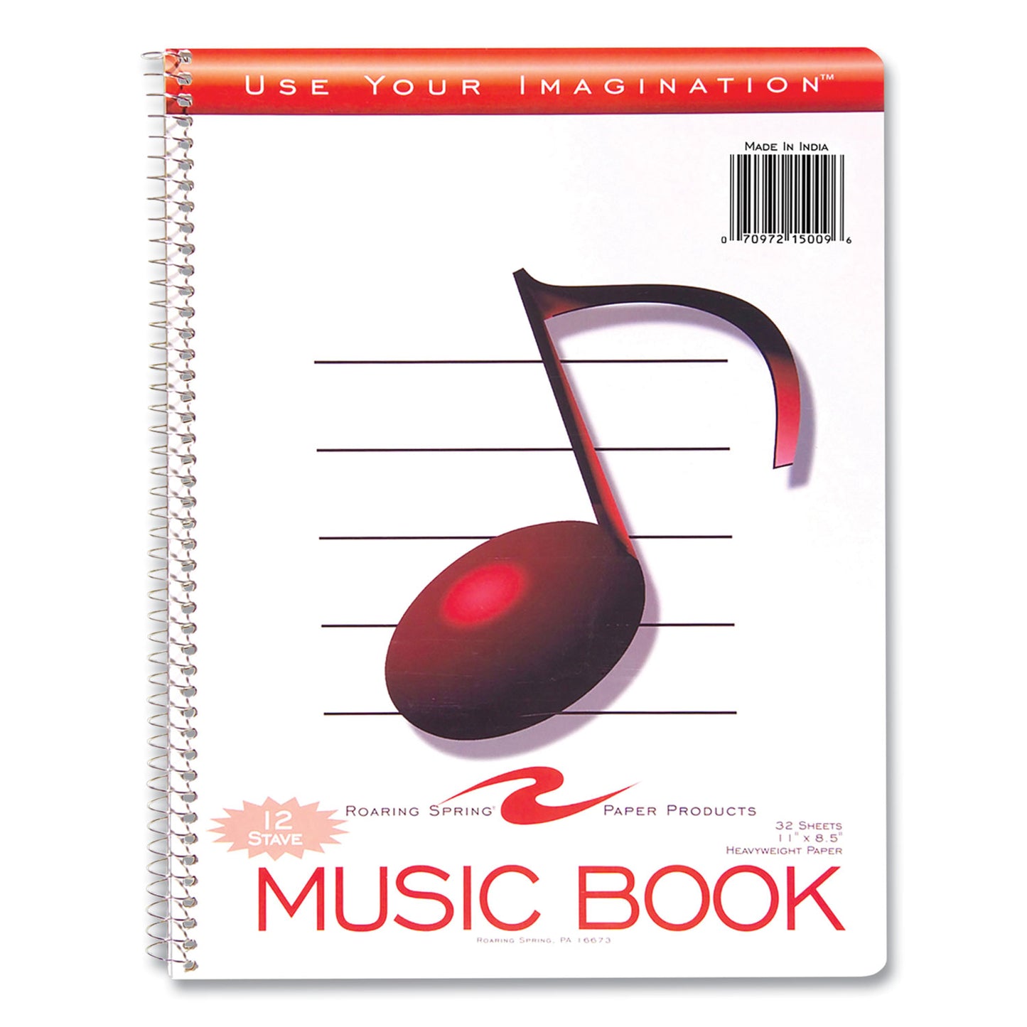 Music Notebook, Music Transcription Format: 12 Staves, White Cover, (32) 11 x 8.5 Sheets, 24/Carton
