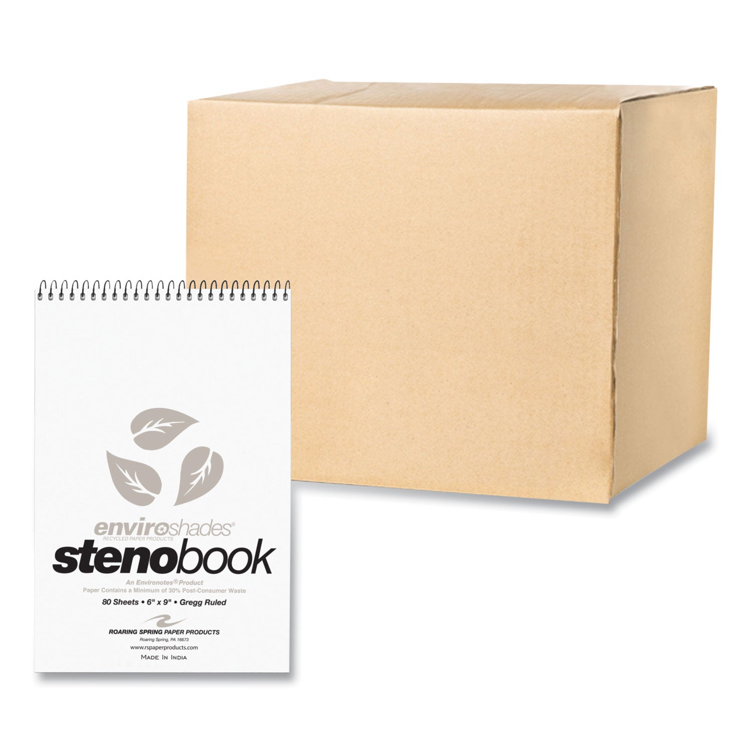 EnviroShades Steno Pad, White Cover, Gregg Rule, (80) Gray 6 x 9 Sheets, 24/Carton