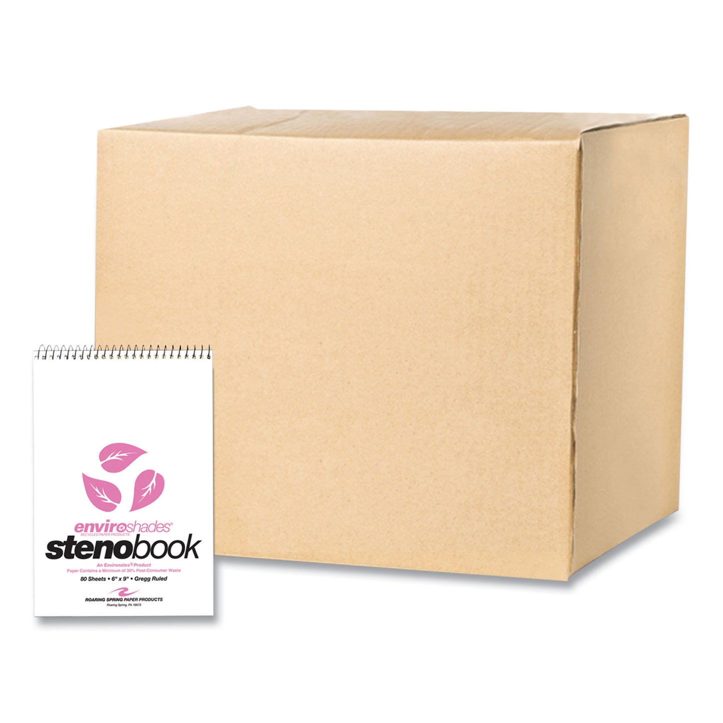 EnviroShades Steno Pad, White Cover, Gregg Rule, (80) Pink 6 x 9 Sheets, 24/Carton